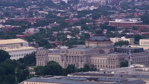 Aerial view of the library of congress in Washington dc on a bright morning
