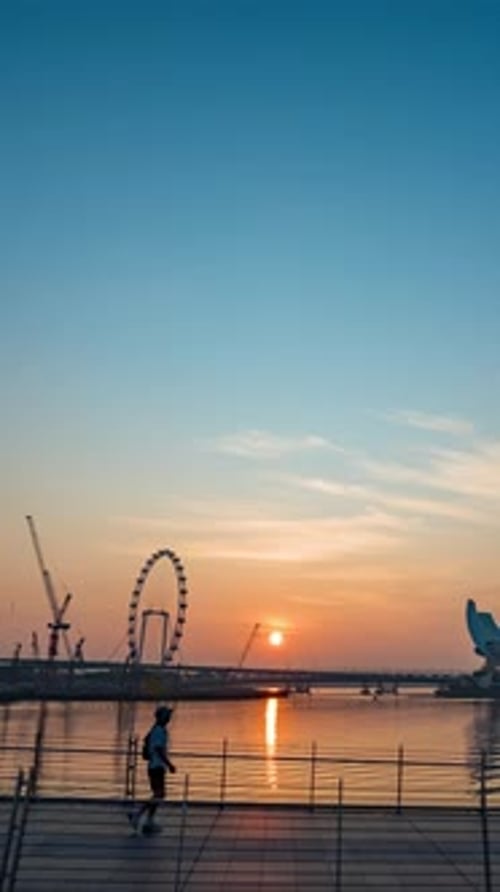 Singapore Central Business District transform from dawn to sunrise time lapse video.