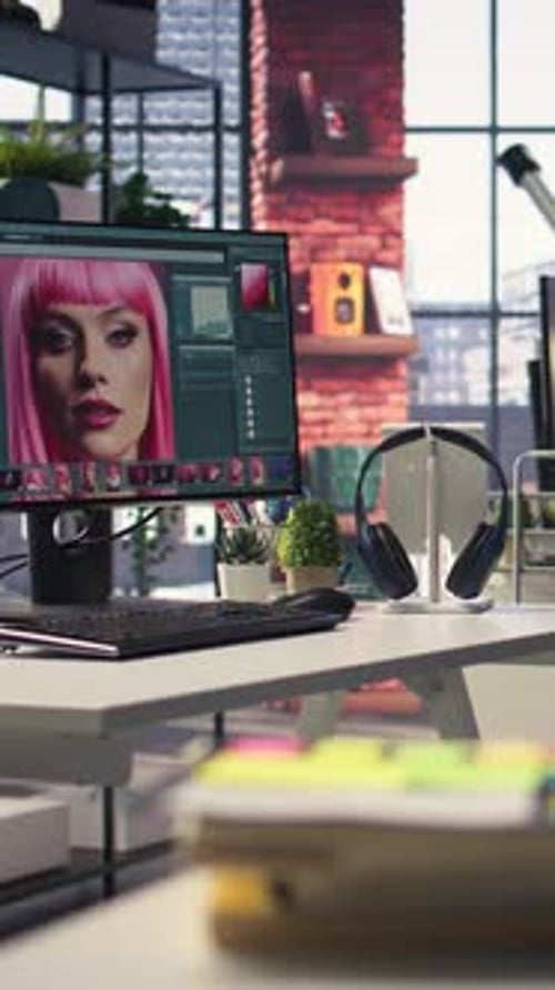 Vertical Video Modern Creative Office for a Photo Editor with AI and Retouching Software