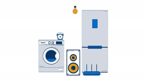 Animated Flat Design Icons of Home Appliances and Technology