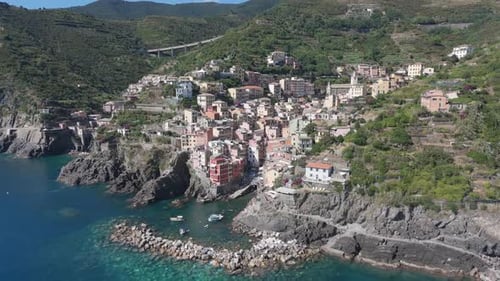 Picturesque Coastal Village, Cinque Terre, Italy Aerial View