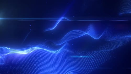 Ondes futuristes à énergie bleue avec rayons lumineux et particules. Contexte abstrait