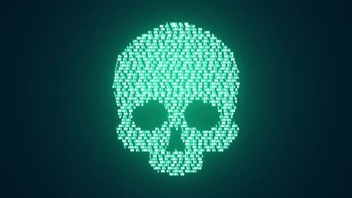 Binary Code Skull Cyber Warning Animation