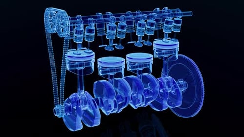 Animation car engine from the inside. X-Ray style. Alpha channel.