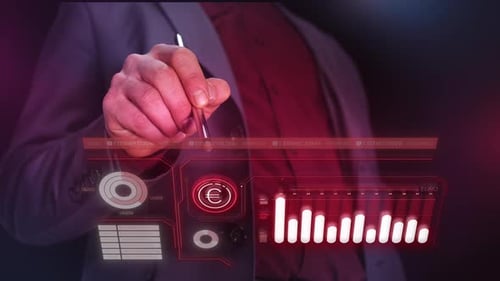 The Trader Monitors the Fall in Euro Quotes on a Virtual Panel