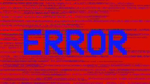 Red Critical error message flashing on screen Glitch, computer hacking attack.