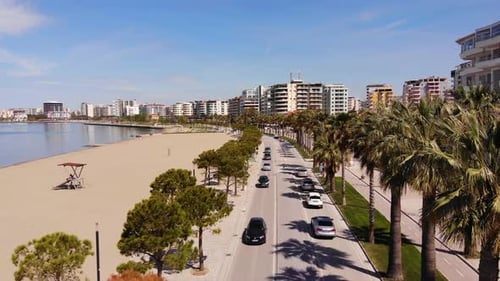 Aerial View of Beautiful Costal Shore in Vlore Albania