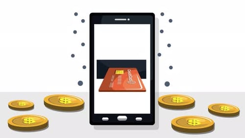 Flat Design Mobile Payment Animation with Credit Card and Coins