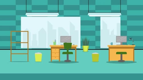 office room interior cartoon animation background video