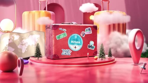 Busan Arrival Location Summer Bag and Accessories Travel Tourism Set Suitcase AlphaChannel Output