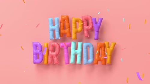 Happy Birthday Colorful Moving Glossy Text with Falling Confetti.