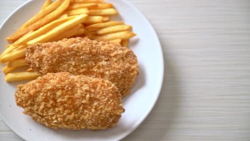 Close-up of Fried Chicken and French Fries