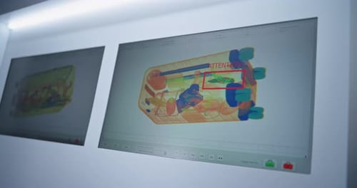 Computer Screens Displaying Modern Software Interface for Xray Luggage Scanning