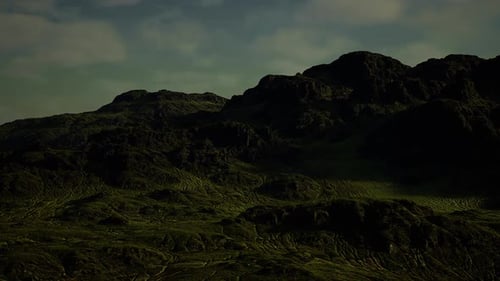 Calm Environment Showcasing Scattered Plants Rocky Hills and Muted Colors