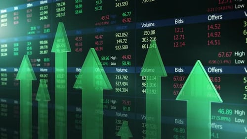 Stock Market Data Showing Financial Growth Arrows