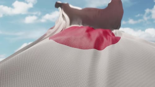 Realistic Japanese Flag Waving in Wind Against Sky