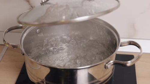 Water Boils in a Stainless Steel Cooking Pot