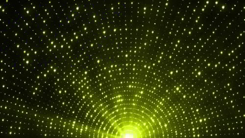 Dazzling golden lights create a vibrant, energetic tunnel effect