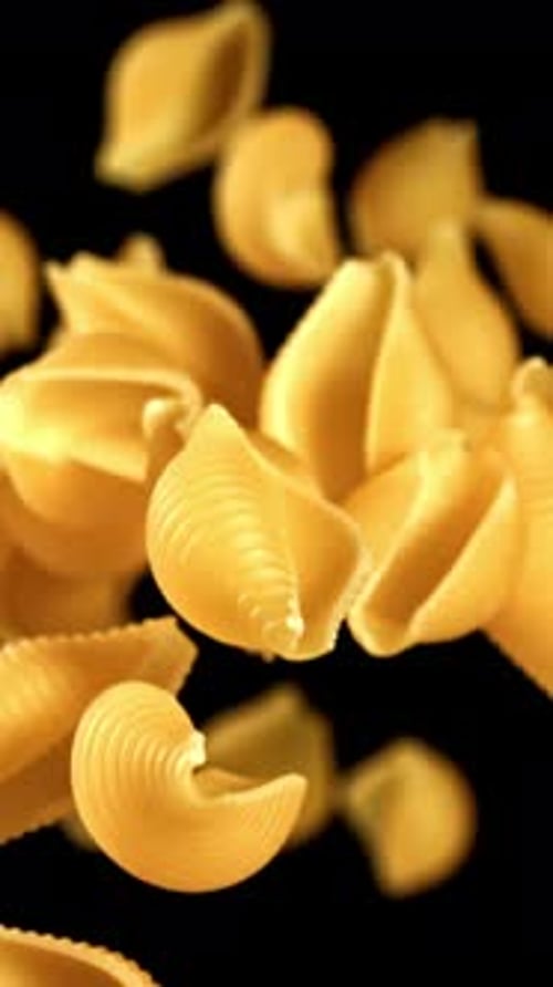 Super Slow Motion Flying Dry Conchiglie Pasta Filmed on a Highspeed Camera at 1000 Fps