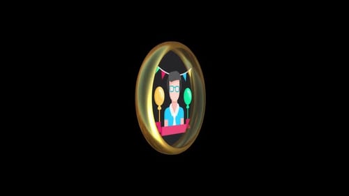 Animated Birthday Celebration Icon with Golden Ring