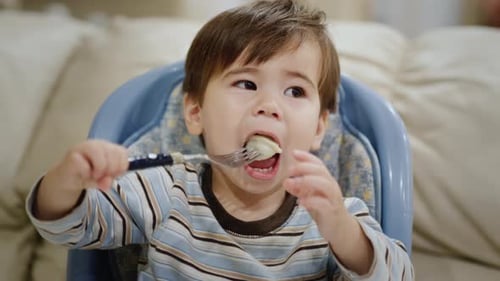 Independent Kid of Two Years Eats Dumplings