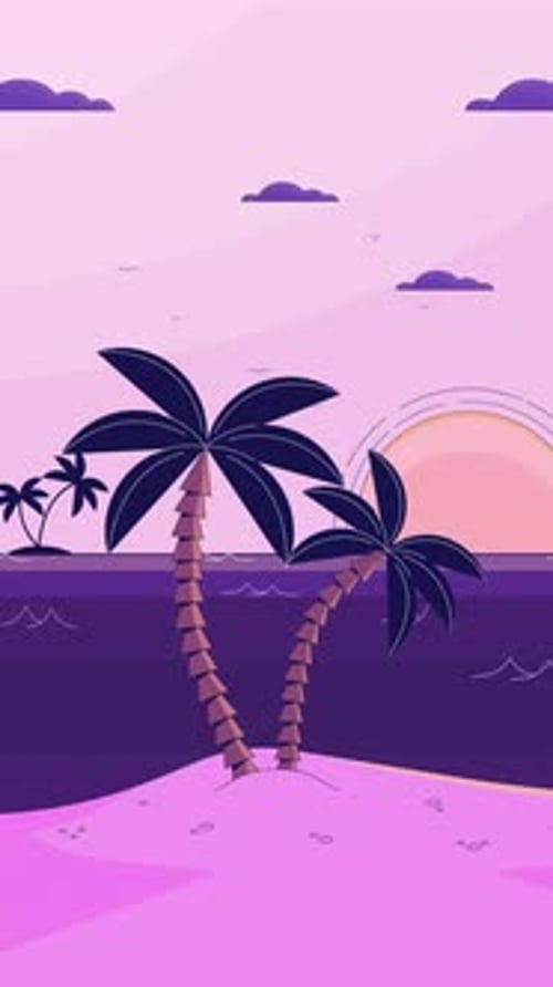 Tropical island sunset with palm trees lofi vertical animation