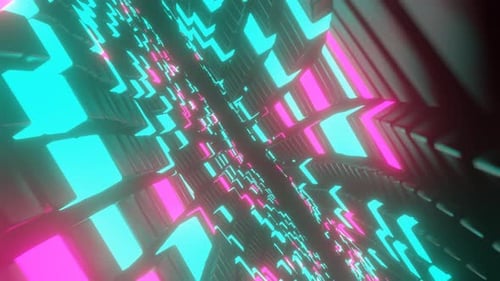 Abstract technology 4k video footage. Glowing blue and pink cubes.