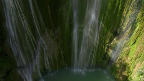 Aerial shot on amazing jungle waterfall in Dominican Republic Part 05