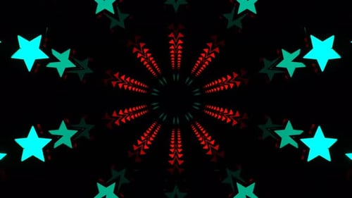 Turquoise And Red Tunnel With Flashing Neon Stars Background Vj Loop In 4K