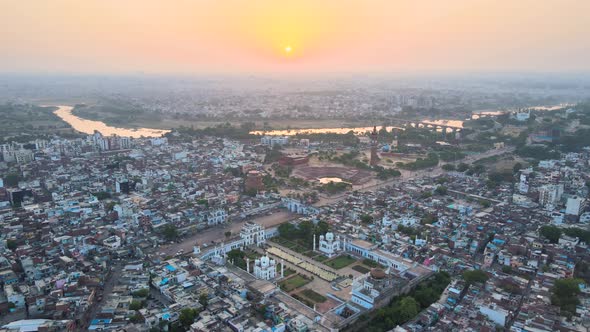 Aerial capture of Lucknow city, highlighting the Clock Tower its ...
