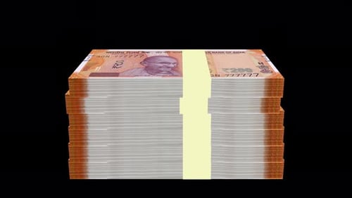 3D Animation of Indian 200 Rupee Currency Stacks Rising