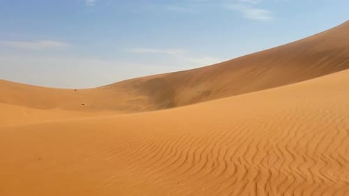 Textured Sand Dunes in the Desert in Abu Dhabi in the Morning Panning From Left to Right