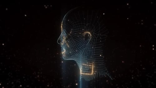 Tête filaire futuriste avec traînées lumineuses