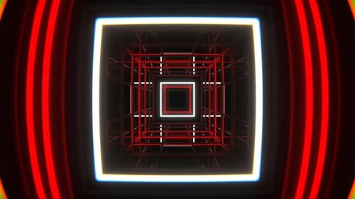 Red And White Square Neon Lights Tunnel Background Vj Loop In 4K