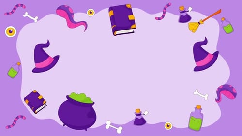 Animated Halloween Frame with Spooky Cartoon Elements