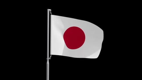 Realistic Japan Flag Waving on Transparent Background