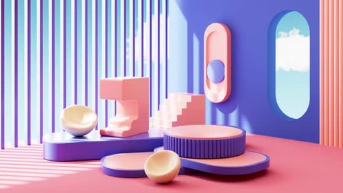 Abstract geometric architecture and empty stage, geometric figure, indoor light and shadow.