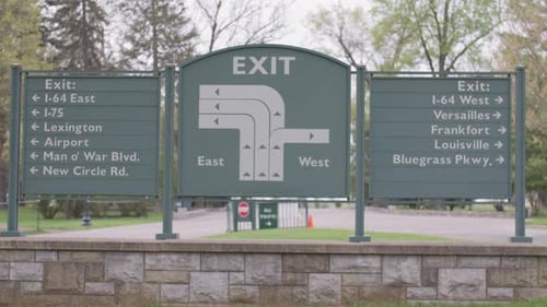 Exit sign outside Keenland horse racing track in Lexington, Kentucky.