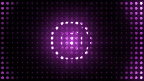 Dynamic purple lights pulse in a rhythmic digital display pattern