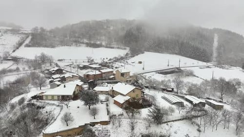 Traditional Mountain Remote Cabins and Houses in Winter Highlands