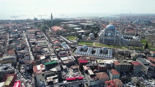 Blue Mosque Istanbul Aerial. Istanbul Bosphorus And Mosque Background