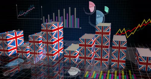 UK Great Britain export cargo containers with charts and diagrams