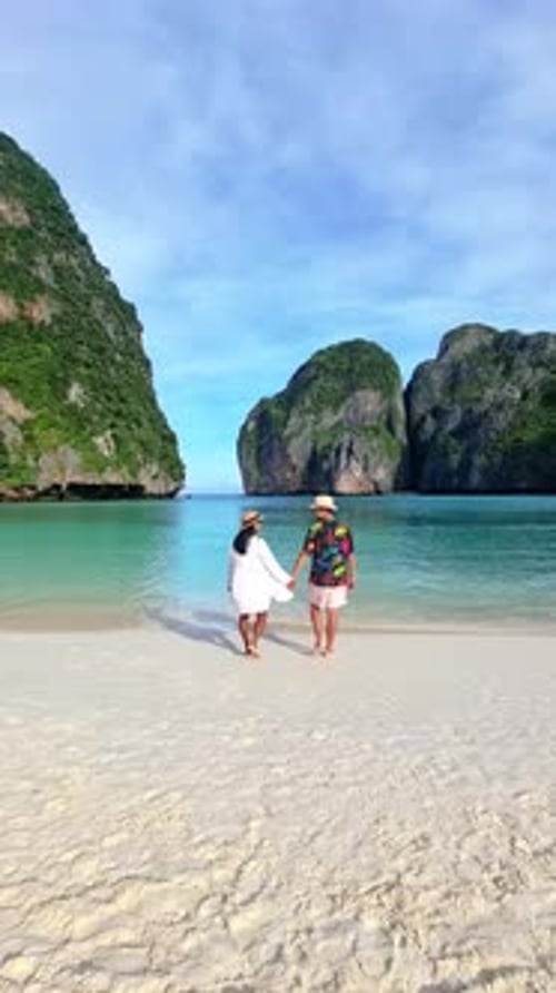 a Couple of Men and Woman Visit Maya Bay Koh Phi Phi Thailand