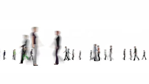 Blurred Crowd of People Walk on White Bg