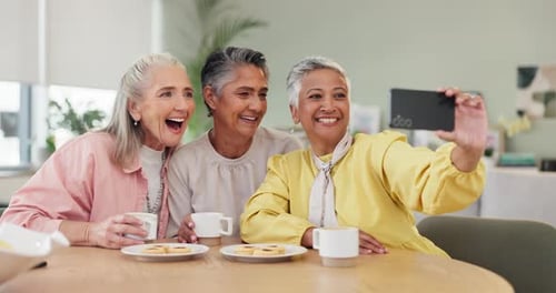 Senior Women Taking Selfie Together at Home