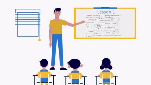 Animated Teacher and Students Explaining Math Lesson Flat Design