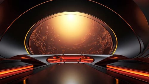 Futuristic portal, glowing orb, dark interior