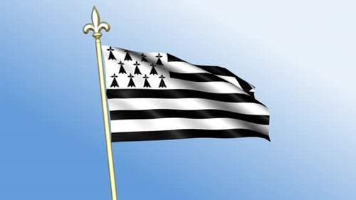 Waving Brittany Flag Animation with Blue Sky Background