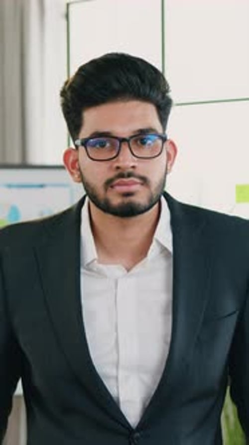Attractive Joyful Confident Experienced 30Aged Bearded Office Manager in Glasses and Formal Wear