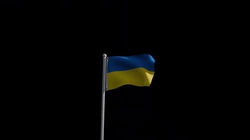 Waving Ukraine Flag Realistic Animation on Black Background